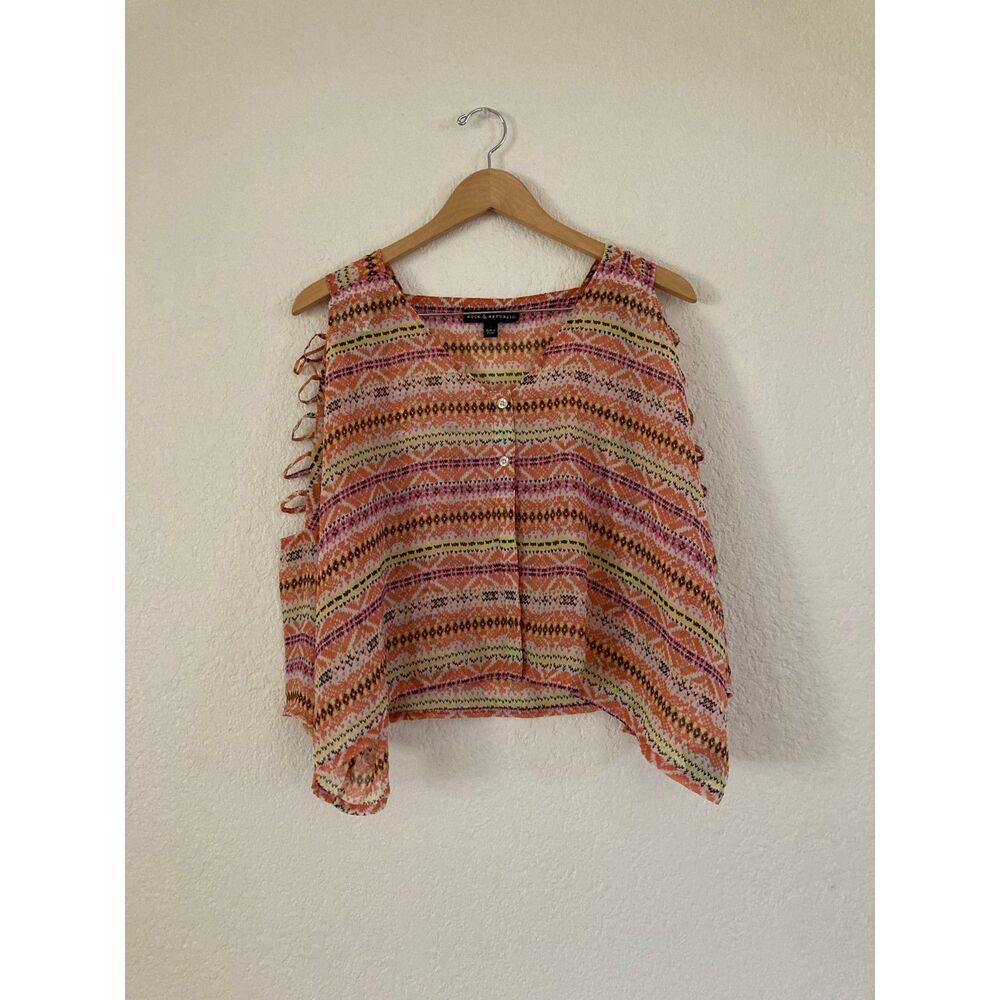 Rock & Republic Women's Cold Shoulder Geometric Top Pink/Orange Size Medium